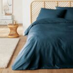 Parure de lit en coton uni bleu 200x220